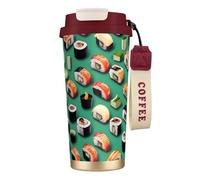 DUWAA Tasse à café isotherme en acier inoxydable avec impression de sushis, tasse de camping, gobelet à café pour homme et femme