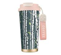 DUWAA Tasse à café isotherme en acier inoxydable avec imprimé arbre de bouleau de beauté pour homme et femme