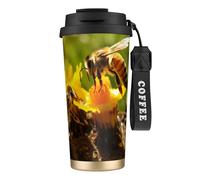DUWAA Tasse à café isotherme en acier inoxydable avec motif abeille, tasse de camping, gobelet à café pour homme et femme
