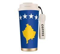 DUWAA Tasse à café isotherme en acier inoxydable avec motif drapeau du Kosovo pour homme et femme
