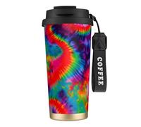 DUWAA Tasse à café isotherme en acier inoxydable avec motif imprimé tie-dye coloré pour homme et femme