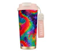 DUWAA Tasse à café isotherme en acier inoxydable avec motif imprimé tie-dye coloré pour homme et femme