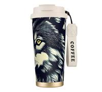 DUWAA Tasse à café isotherme en acier inoxydable avec motif loup et lune nocturne, pour homme et femme
