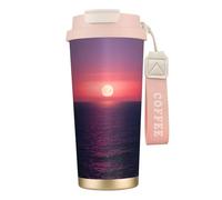 DUWAA Tasse à café isotherme en acier inoxydable avec motif lune en mer - Pour homme et femme