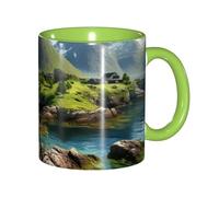 DUWAA Tasse en céramique imprimée des îles de Norvège avec boîte cadeau, belles tasses à café pour les vacances, cadeau d'anniversaire, café, lait, 6 couleurs