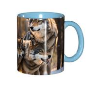 DUWAA Tasse en céramique imprimée loups avec boîte cadeau, belles tasses à café pour vacances, anniversaire, café, lait, 6 couleurs