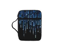 DUWAA The Blue Binary Print Trousse à maquillage multifonction avec poignée imperméable et compartiments