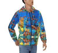 DUWAA The Underwater World Tropical Fish Print Sweat à capuche zippé décontracté avec cordon de serrage et poches pour homme, Noir , S