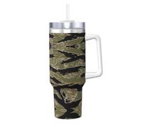 DUWAA Tiger Stripe - Gobelet étanche avec paille à rabat - 1200 ml - Avec poignée - Imprimé camouflage
