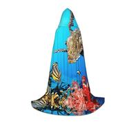 DUWAA Tortue avec poissons colorés sous la mer Imprimé Halloween Costume d'Halloween médiéval Cape pour femme et homme Cape à capuche Renaissance