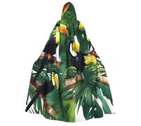 DUWAA Toucans Perroquet Feuilles de Palmier Imprimé Halloween Cape à Capuche pour Adulte Homme Femme Magicien Vampire Chevalier Fantaisie Cool Cape Costume