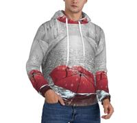 DUWAA Tour Eiffel Paris Rue Rouge Parapluie Imprimé Hommes Light Pullover Hoodie Sweatshirt, Sweat à Capuche Polyester Sweatshirt à Capuche pour l'Automne, Noir , 3XL