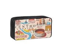 DUWAA Trousse à crayons de grande capacité avec fermeture éclair - Motif carte de Rome avec monuments - Pour bureau, voyage, maquillage