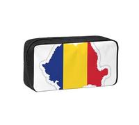 DUWAA Trousse à crayons de grande capacité avec fermeture éclair - Motif carte du drapeau de la Roumanie - Portable - Pour bureau, voyage, maquillage