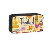 DUWAA Trousse à crayons de grande capacité avec fermeture éclair - Motif symboles culturels thaïlandais - Pour bureau, voyage, maquillage
