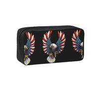 DUWAA Trousse à crayons grande capacité avec imprimé drapeau aigle américain, pochette pour marqueur, porte-monnaie, organiseur de papeterie de bureau