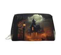 DUWAA Trousse de toilette effrayante en cuir imprimé d'Halloween pour femmes et hommes, cadeau de voyage, sac de rangement pour salle de bain, douche, articles de toilette, doré, One Size