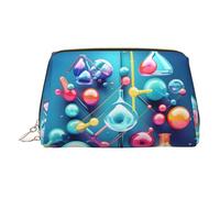 DUWAA Trousse de toilette en cuir avec illustration abstraite, science, chimie, illustration 3D pour femmes et hommes, cadeau de voyage, salle de bain, douche, articles de toilette, sac organisateur