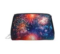 DUWAA Trousse de toilette en cuir avec impression 3D en forme de feu d'artifice pour femmes et hommes, cadeau de voyage, sac de rangement pour salle de bain, douche, articles de toilette, Argenté, One