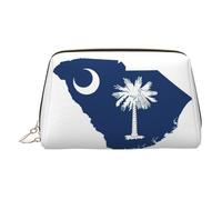 DUWAA Trousse de toilette en cuir avec imprimé carte du drapeau de la Caroline du Sud pour homme et femme, cadeau de voyage, salle de bain, douche, articles de toilette, doré, One Size