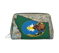 DUWAA Trousse de toilette en cuir imprimé abstrait du drapeau du Montana Map03 pour femmes et hommes, cadeau de voyage, salle de bain, douche, articles de toilette, Argenté, One Size