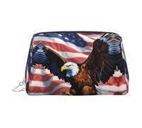 DUWAA Trousse de toilette en cuir imprimé aigle avec drapeau des États-Unis pour homme et femme, cadeau de voyage, sac de rangement pour salle de bain, douche, articles de toilette, Argenté, One Size