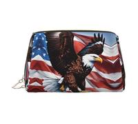 DUWAA Trousse de toilette en cuir imprimé aigle avec drapeau des États-Unis pour homme et femme, cadeau de voyage, sac de rangement pour salle de bain, douche, articles de toilette, doré, One Size