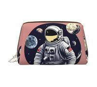 DUWAA Trousse de toilette en cuir imprimé Astronaute On The Moon 1 pour homme et femme, cadeau de voyage, salle de bain, douche, articles de toilette, doré, One Size