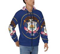 DUWAA Utah Flag Print Loose Fit Zipper Hoodie Full Zip Hoodie Hoodie Veste pour Homme Sport Hiver Outwear, noir, XX-Large