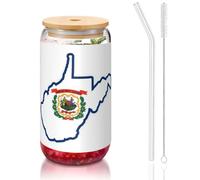 DUWAA Verres à bière en forme de carte de l'État de Virginie occidentale avec couvercles en bambou et paille en verre - 473 ml