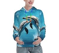 DUWAA Vêtements d'hiver pour femme avec imprimé dauphins amoureux - Sweat à capuche doux et confortable avec poche kangourou