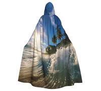 DUWAA Water Rush to Tropical Beach 2 Print Cape de carnaval de 150 cm, cape à capuche unisexe pour adulte, pour Halloween, sorcière, vampire, magicien, cosplay