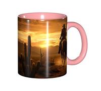 DUWAA West Desert Cactus avec Cowboys Riding Horses2 Tasse en céramique imprimée avec boîte cadeau, belles tasses à café pour les vacances, cadeau d'anniversaire, café lait, 6 couleurs