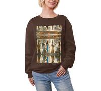 DUWAA Women In Ancient Egypt Print Super Warm Casual Crew Neck Pullover, Women In Ancient Egypt Heavy Sweatshirt Hiver Tops, café, XL