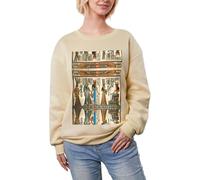 DUWAA Women In Ancient Egypt Print Super Warm Casual Crew Neck Pullover, Women In Ancient Egypt Heavy Sweatshirt Hiver Tops, abricot, S