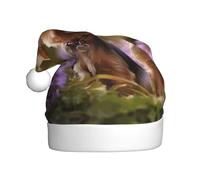 DUWAA Yorkie Floral2 Bonnet de Père Noël en peluche douce pour adulte avec pompon, pour Noël, Nouvel An, fête festive