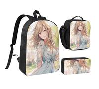 DUWAA You are Beautiful2 Lot de 3 sacs à dos imprimés comprenant un grand sac à livres de 43,2 cm avec sac à déjeuner et trousse pratique, noir, One Size