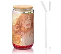 DUWAA You Are My Sunshine - Verres à boire en forme de tournesol avec couvercles en bambou et paille en verre - 473 ml