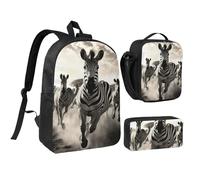 DUWAA Zebra2 Ensemble sac à dos décontracté avec sac à bandoulière, sac à déjeuner, pochette à stylo, 43,2 cm pour homme et femme, noir, One Size