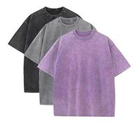 duwqcui Lot de 3 t-shirts d'été surdimensionnés en coton lourd pour homme, vintage, coupe ample, manches courtes, t-shirts décontractés pour hommes et femmes, L