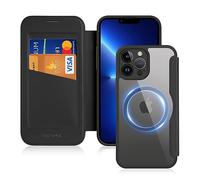 DUX DUCIS Coque Magnétique pour iPhone 13 Pro Max Etui Compatible avec MagSafe, Dos Transparente Anti-Choc Anti-Rayures Flip Étui en Cuir Housse Case pour iPhone 13 Pro Max Coque (6,7", Noir)