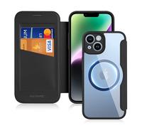 DUX DUCIS Coque Magnétique pour iPhone 14/13 Etui Compatible avec MagSafe, Dos Transparente Anti-Choc Anti-Rayures Flip Étui en Cuir Housse Case pour iPhone 13/14 Coque (6,1", Noir)