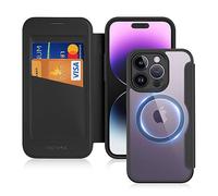 DUX DUCIS Coque Magnétique pour iPhone 14 Pro Etui Compatible avec MagSafe, Dos Transparente Anti-Choc Anti-Rayures Flip Étui en Cuir Housse Case pour iPhone 14 Pro Coque (6,1", Noir)