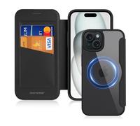 DUX DUCIS Coque Magnétique pour iPhone 15, Compatible avec MagSafe, Dos Transparente Anti-Choc Anti-Rayures Flip Étui en Cuir Housse Case pour iPhone 15 Coque (6,1", Noir)