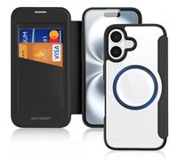 DUX DUCIS Coque Magnétique pour iPhone 16 Etui Compatible avec MagSafe, Dos Transparente Anti-Choc Anti-Rayures Flip Étui en Cuir Housse Case pour iPhone 16 Coque (6,1 Pouces, Noir)