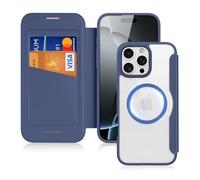 DUX DUCIS Coque Magnétique pour iPhone 16 Pro Etui Compatible avec MagSafe, Dos Transparente Anti-Choc Anti-Rayures Flip Étui en Cuir Housse Case pour iPhone 16 Pro (6,3 Pouces, Bleu)