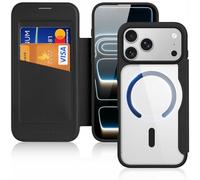 DUX DUCIS Coque Magnétique pour iPhone 17 Pro Etui Compatible avec MagSafe, Dos Transparente Anti-Choc Anti-Rayures Flip Étui en Cuir Housse Case pour iPhone 17 Pro (6,3 Pouces, Noir)