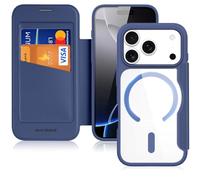 DUX DUCIS Coque Magnétique pour iPhone 17 Pro Etui Compatible avec MagSafe, Dos Transparente Anti-Choc Anti-Rayures Flip Étui en Cuir Housse Case pour iPhone 17 Pro (6,3 Pouces, Bleu)