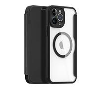 DUX DUCIS Skin X Pro Series Étui conçu pour Apple iPhone 13 Pro Max, étui à Rabat en Cuir synthétique MagSafe avec Fente pour Cartes, Dos Rigide Transparent en Polycarbonate - Noir