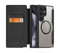 DUX DUCIS [Skin X Pro Series Étui conçu pour Samsung Galaxy S24 Ultra, étui à Rabat MagSafe en Cuir synthétique avec Fente pour Cartes, Dos Rigide Transparent en Polycarbonate - Noir